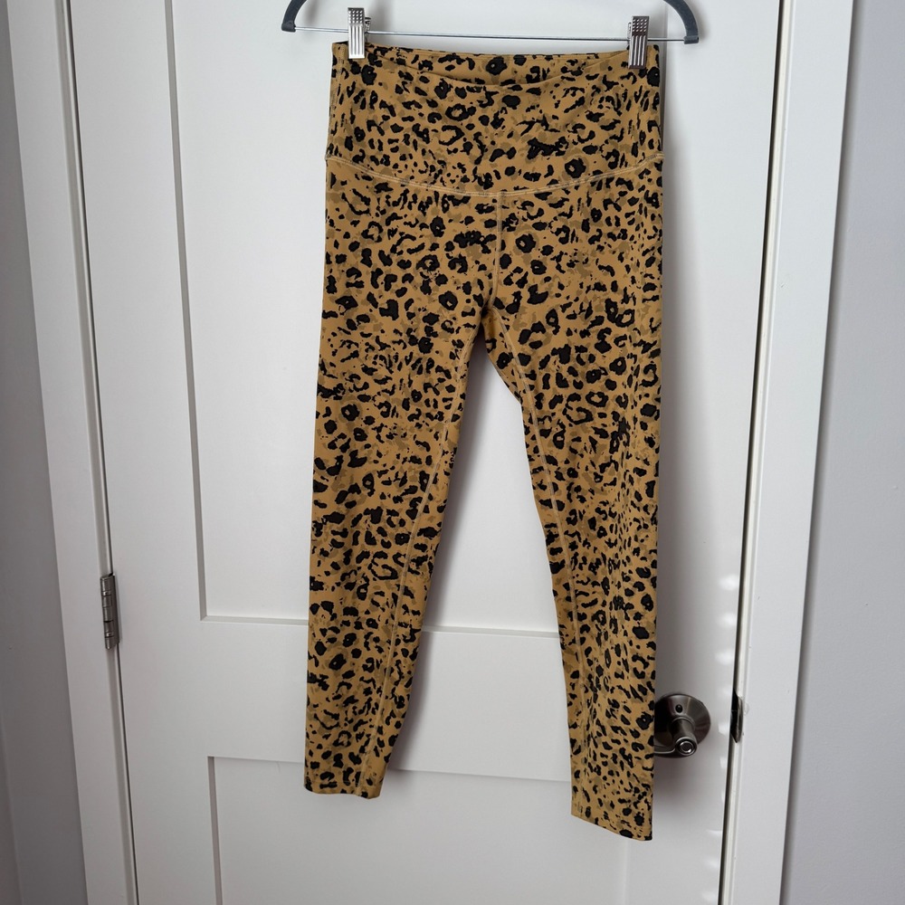 Varley Womens Leopard Print High Waisted Activewear Leggings Tan Black Size‎ L